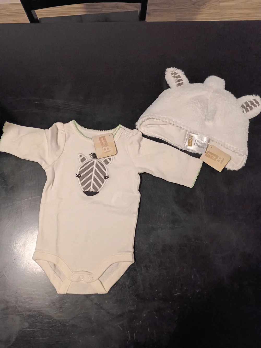 Crazy 8 Baby Zebra Long Sleeve Bodysuit & Plush Bear Ear Beanie Hat Set